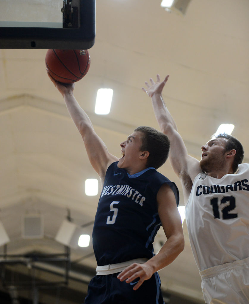 Westminster College guard Kobe Wands goes up for a layup